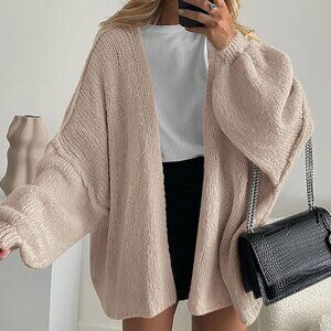Womens Oversized Cardigan Sweaters 2026 Spring Long Lantern Sleeve Knit